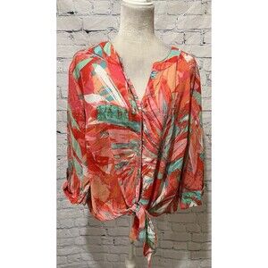 Hearts of Palm Plus Size Women’s Tropical Lightweight Floral Button Down Top 24W